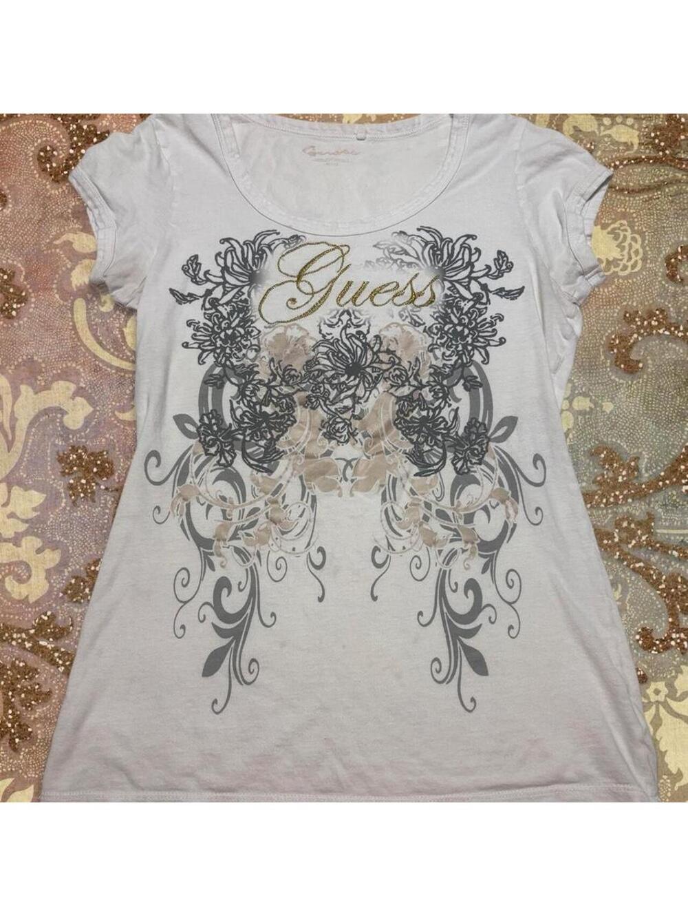Guess Women's White and Cream Tshirt